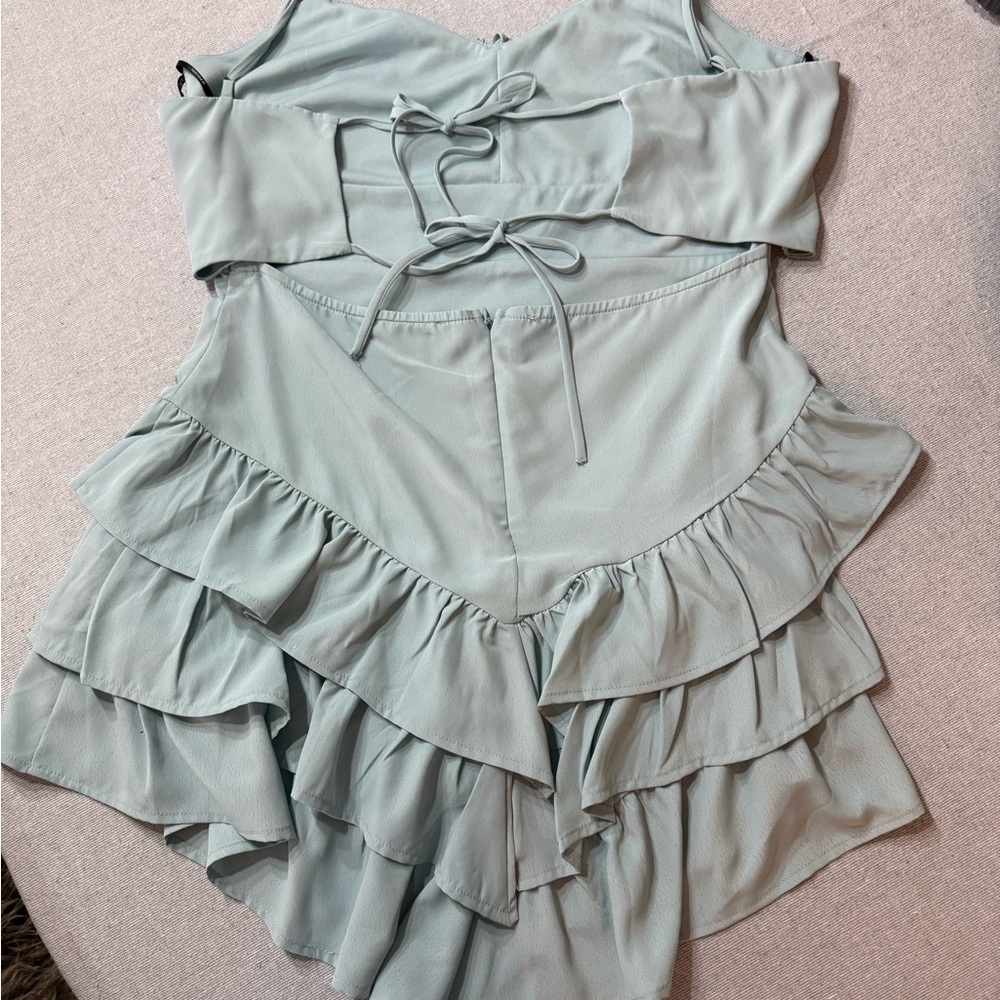 Light Blue Ruffled Open Back Dress - Picture 6 of 8